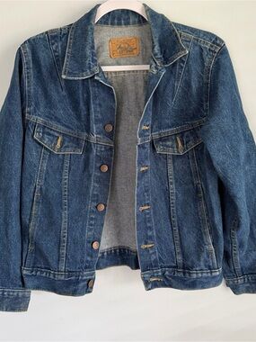 Vtg JCPenney Plain Pockets Denim Trucker Jacket Size L (14/16) Made in USA 80s